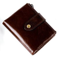 Men Double Zipper Wallets Retro Oil Wax Leather Purse