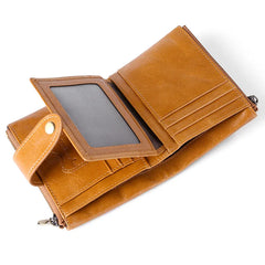 Men Double Zipper Wallets Retro Oil Wax Leather Purse