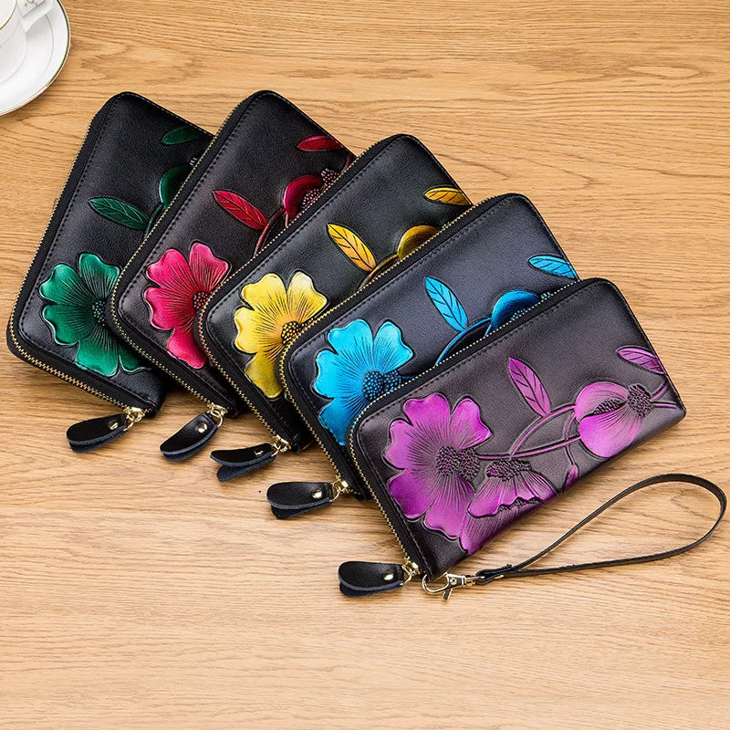Hand Painted Flower Womens Wallets RFID Long Wallet