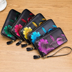 Hand Painted Flower Womens Wallets RFID Long Wallet