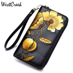 Hand Painted Flower Womens Wallets RFID Long Wallet