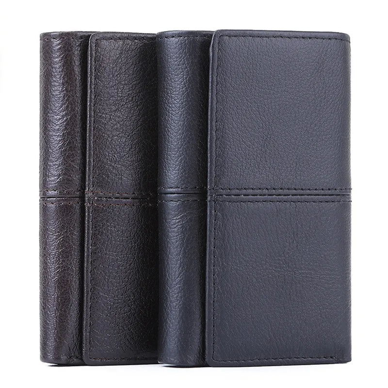Leather Men Key Wallet Three Fold Bag Key Holder Organizer