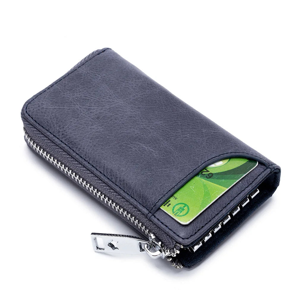 Vintage Oil Wax Leather Car Key Wallet with Zipper Organizer