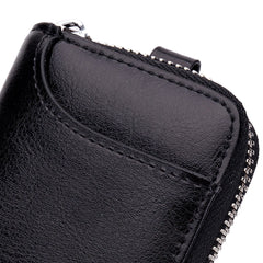 Oil Wax Leather Car Key Smart Wallet w/ Zipper Key Ring Organizer