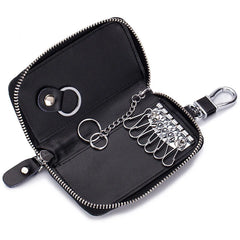 Oil Wax Leather Car Key Smart Wallet w/ Zipper Key Ring Organizer