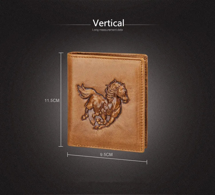 Crazy Horse pattern Brown Leather Men's Wallet Long with Short
