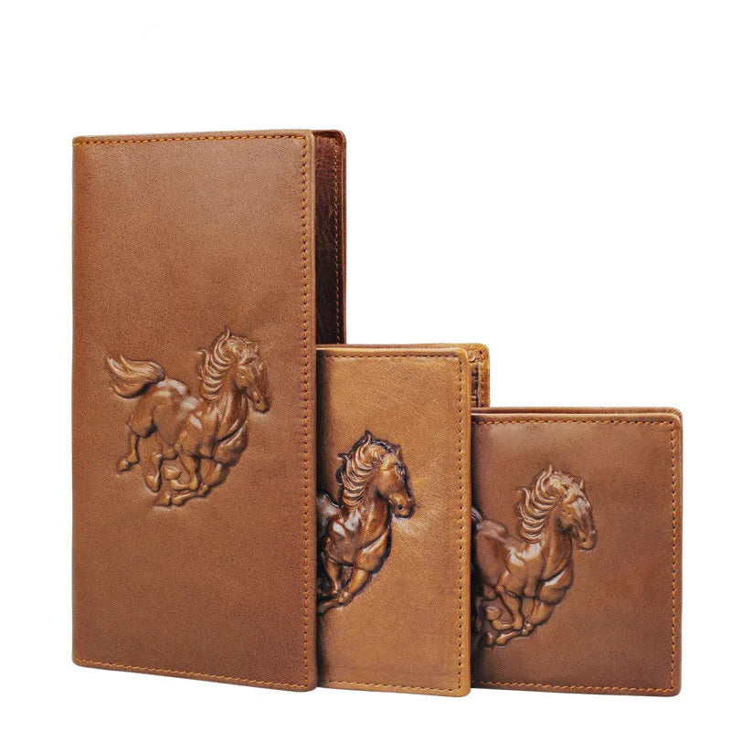 Crazy Horse pattern Brown Leather Men's Wallet Long with Short