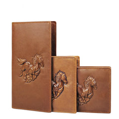Crazy Horse pattern Brown Leather Men's Wallet Long with Short