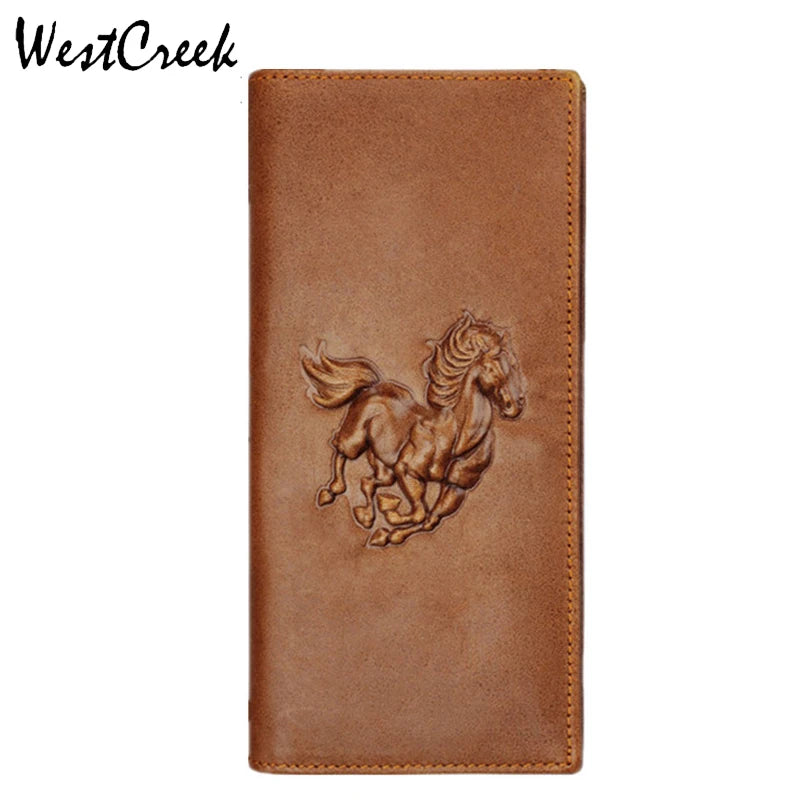 Crazy Horse pattern Brown Leather Men's Wallet Long with Short