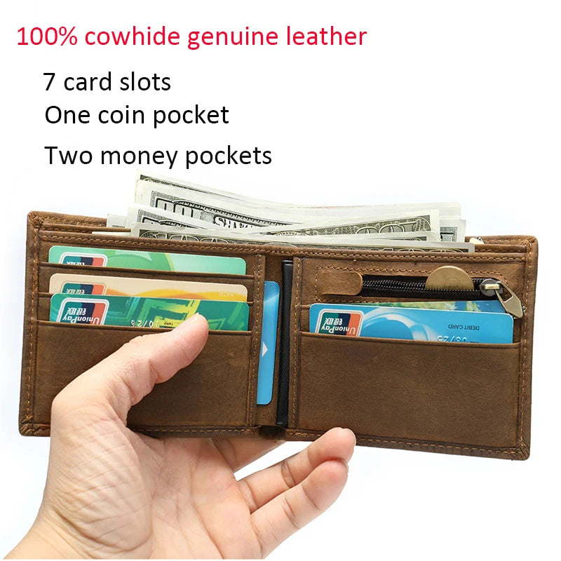 WETSAL Men's Leather Bifold Slim Wallet Short Money Bag