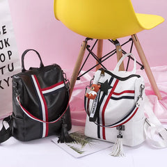 Women's Zipper Backpack PU Leather School Bag Crossbody Shoulder Bag
