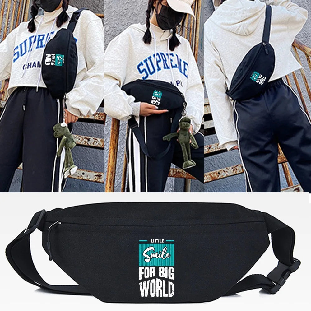 WORLD Letter Print Waist Bag Shoulder Pack Men Women Sport Crossbody Casual