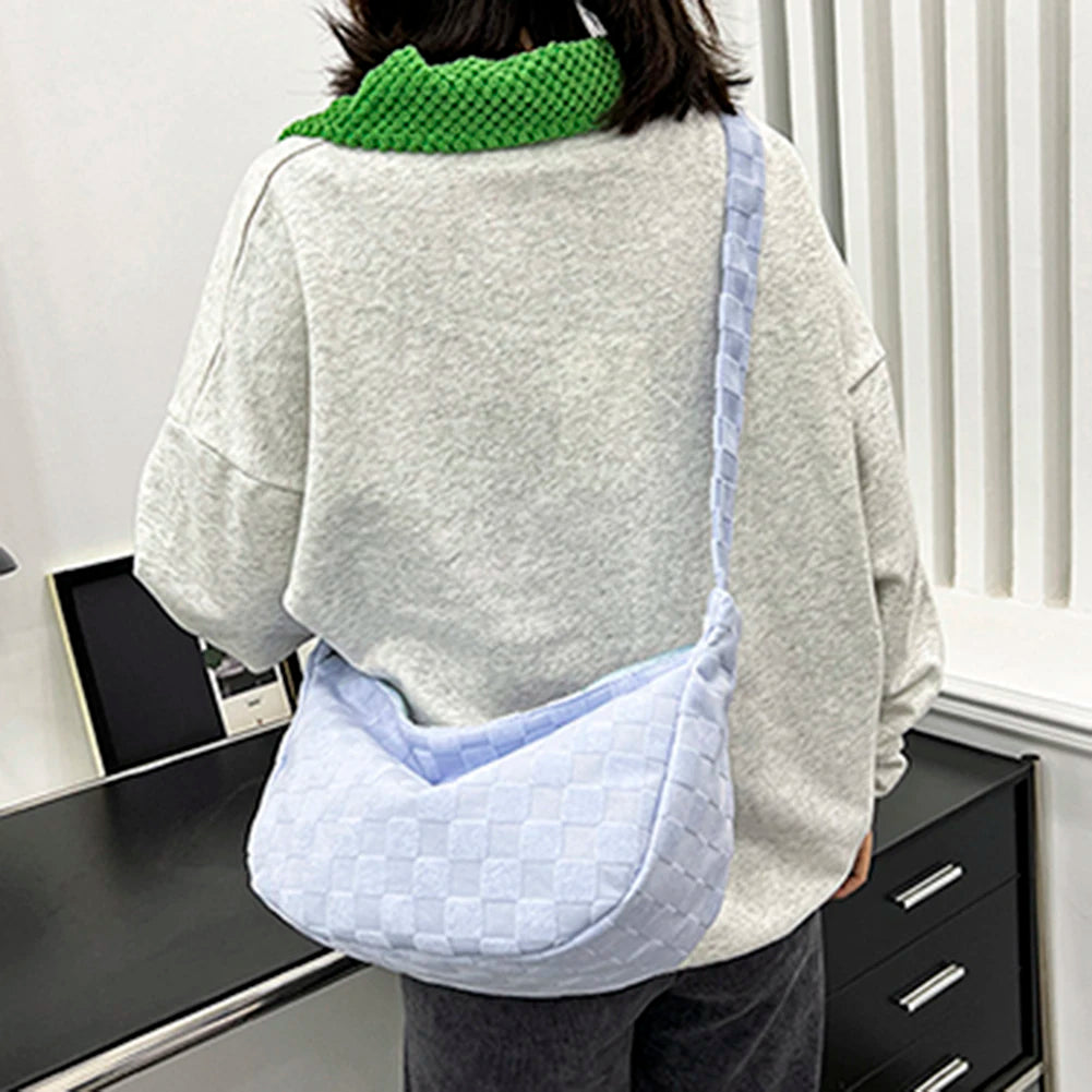 Waffle Plaid Handbag Women's Hobo Bags Casual Messenger Crossbody Bags