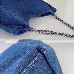 Wahyah Denim Shoulder Hand Bag for Woman Large Capacity Cowboy Casual Jeans Bags