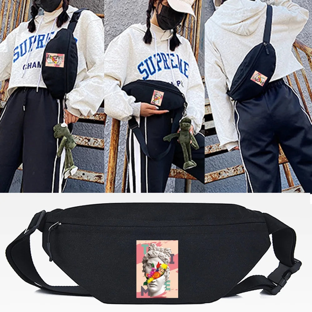 Pastoral Girl Print Waist Bag Canvas Fanny Pack Crossbody Pack