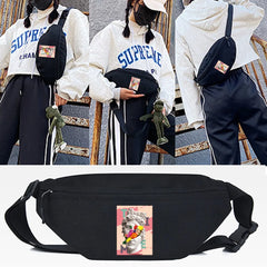 Pastoral Girl Print Waist Bag Canvas Fanny Pack Crossbody Pack