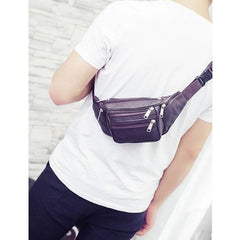 Men Leather Travel Waist Pack Mobile Phone Bag