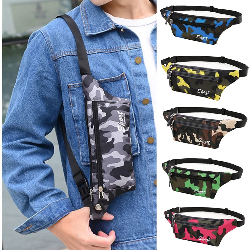 Camouflage Waist Bag Dark Grain Canvas Unisex Fanny Pack
