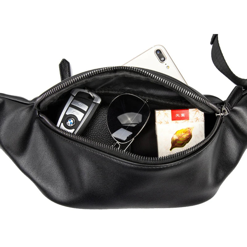 PU Leather Men Belt Bag Waterproof Crossbody Chest Bag