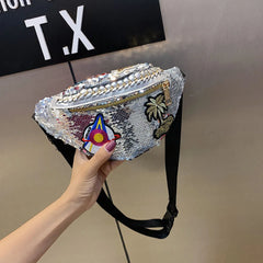 Glitter Sequin Waist Bag Female Belt Pu Waterproof Chest Handbag Fanny Pack