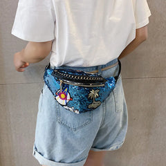 Glitter Sequin Waist Bag Female Belt Pu Waterproof Chest Handbag Fanny Pack