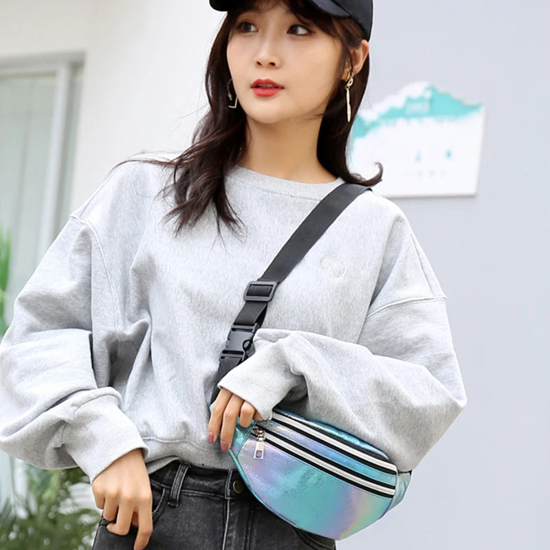 Laser PU Leather Travel Waist Bag for Women