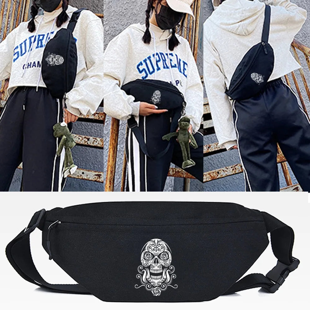 Waist Bag Mechanical Skull Print Crossbody Pack