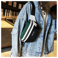 Canvas Waist Bag Women Leisure Panelled Fanny Pack Letter Bum Bag