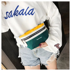 Canvas Waist Bag Women Leisure Panelled Pack For Girls