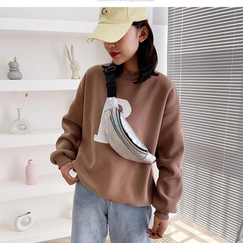 Women Laser Waist Bag Fanny Pack Holographic Chest Belt Shoulder Bag