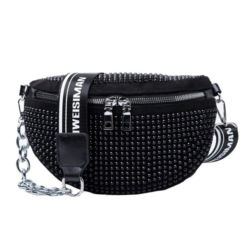 Multifunction Waist Bag Women Chain Shoulder Messenger Bag Full Diamond Purse