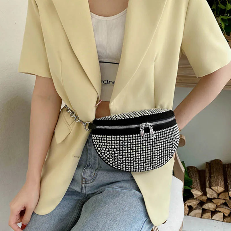 Multifunction Waist Bag Women Chain Shoulder Messenger Bag Full Diamond Purse