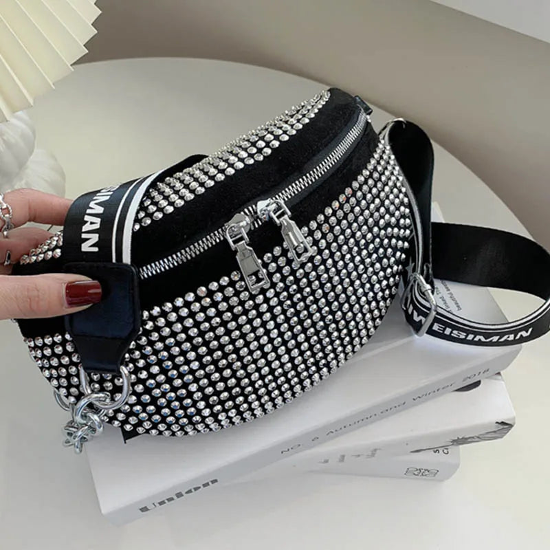 Multifunction Waist Bag Women Chain Shoulder Messenger Bag Full Diamond Purse
