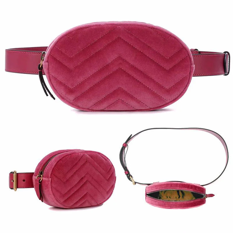 Red Rivets Waist Fanny Pack Bags Velvet Leather Chest Handbag