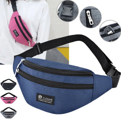 Pink Waist Bag Three Zipper Pocket Unisex Fanny Pack