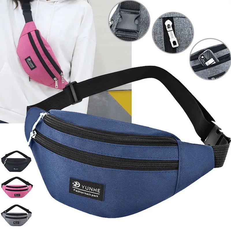 Waist Bag Three Zipper Pocket Men Chest Handbag Fanny Pack