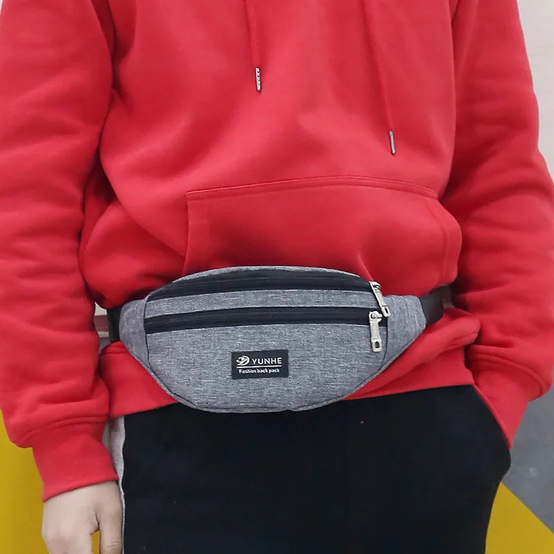 Pink Waist Bag Three Zipper Pocket Unisex Fanny Pack