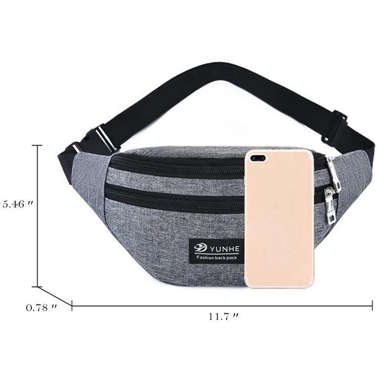 Waist Bag Three Zipper Pocket Men Chest Handbag Fanny Pack Unisex