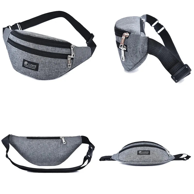 Pink Waist Bag Three Zipper Pocket Unisex Fanny Pack