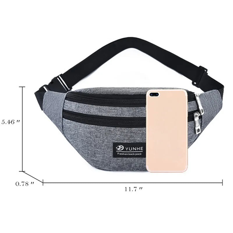 Pink Waist Bag Three Zipper Pocket Unisex Belly Bags Purse