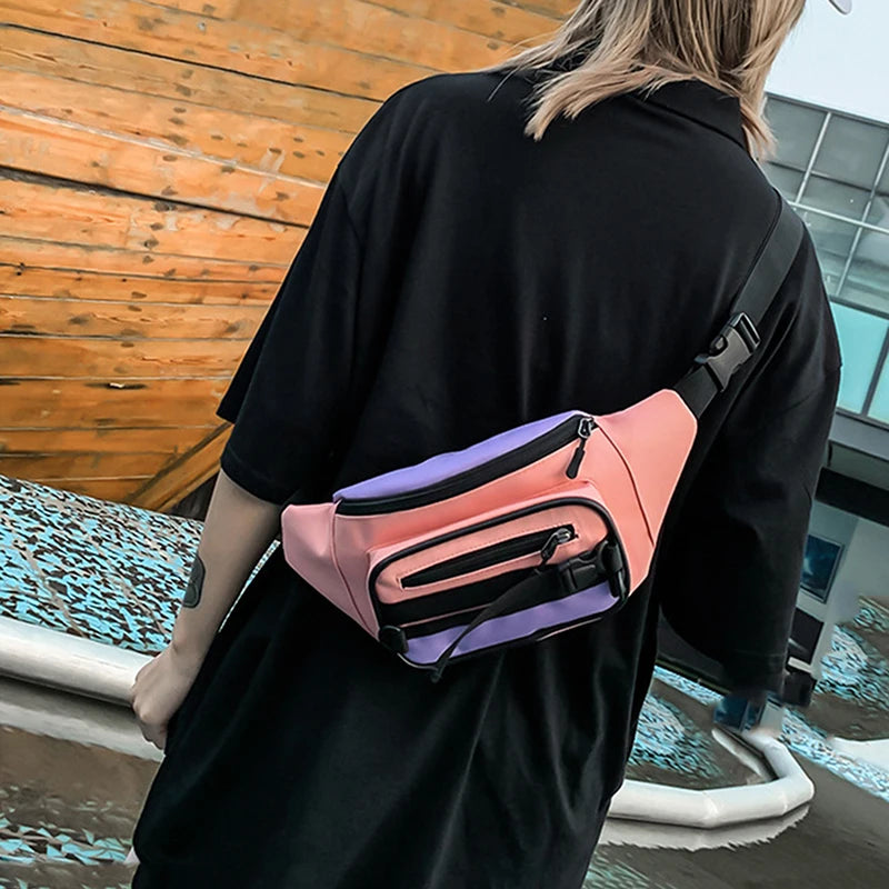 Canvas Waist Bag Women's Fanny Pack Zipper Hip Hop Shoulder Pack