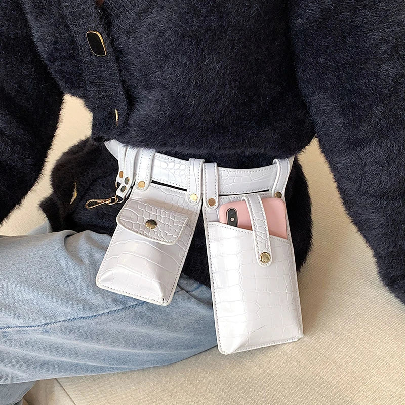 Stone Pattern Leather Waist Belt Bag Women Fanny Pack