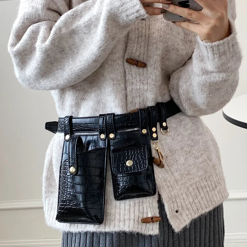 Stone Pattern Leather Waist Belt Bag Women Fanny Pack