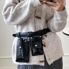 Stone Pattern Leather Waist Belt Bag Women Fanny Pack
