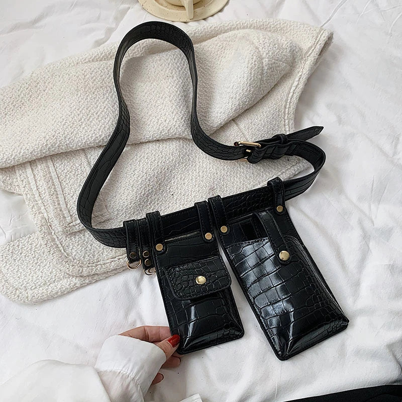 Stone Pattern Leather Waist Belt Bag Women Fanny Pack