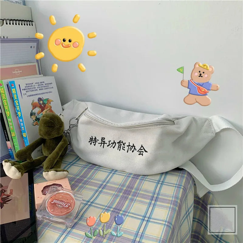 Waist Bags Letter-printed All-match Canvas Students Fanny Packs Casual