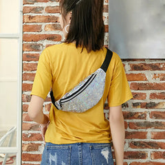 Pink Silver Fanny Pack Female Waist Bag Leg Chest Phone Pouch