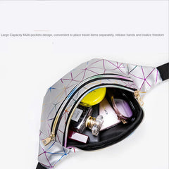 Pink Silver Waist Bags Women Fanny Pack Geometric Laser Chest