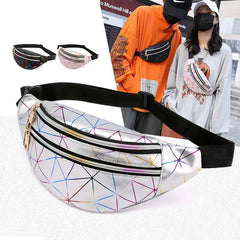 Pink Silver Waist Bags Women Fanny Pack Geometric Laser Chest