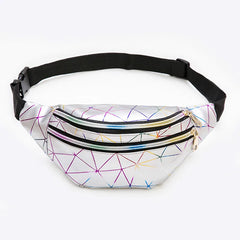 Pink Silver Waist Bags Women Fanny Pack Geometric Laser Chest